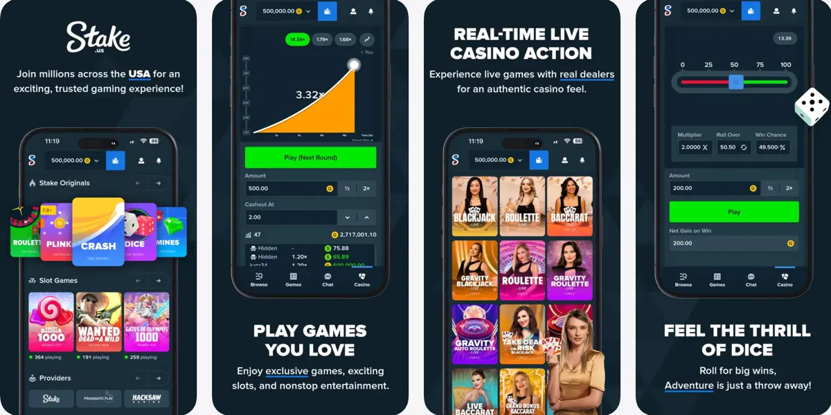 Stake.us mobile app preview for iPhone