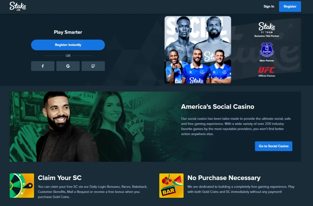 Stake.us Wyoming homepage displaying information about the brand and how the casino works