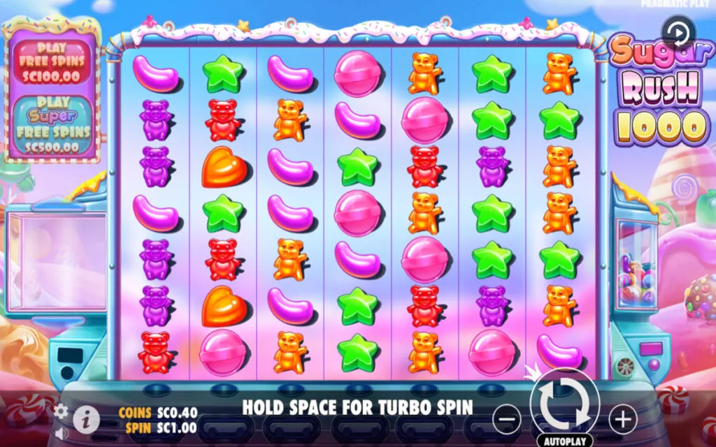 Sugar Rush 1000 slot game with colorful symbols and flashy reels