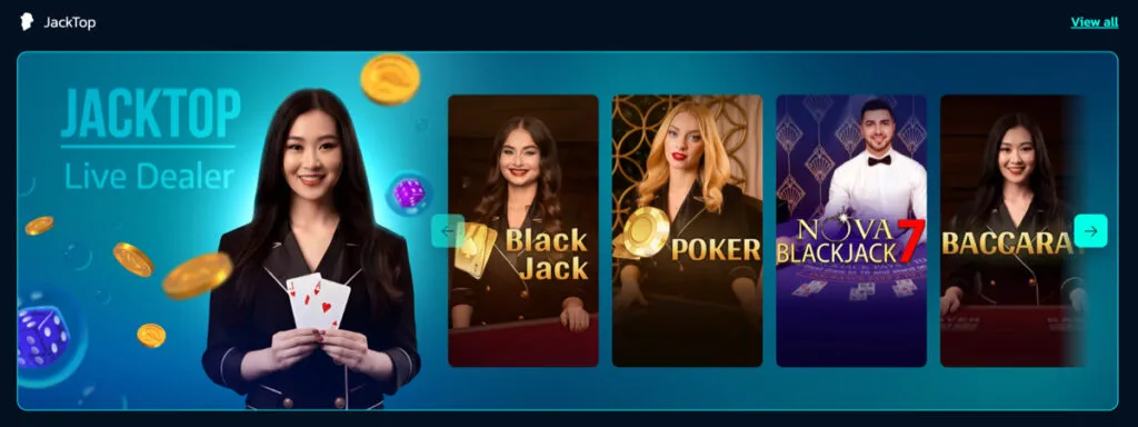 SweepShark live dealer table games powered by JackTop