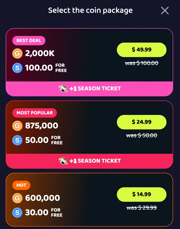 Discounted Gold Coin packages for new players at Sweepico