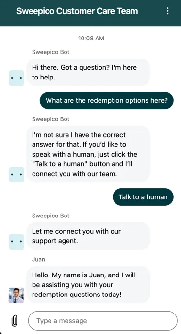 Sweepico live chat support