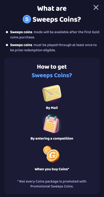 Sweeps Coins explained on Sweepico