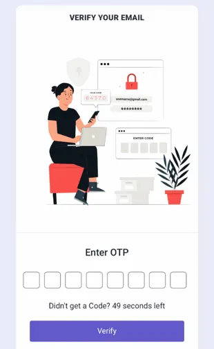 Sweepstakes Mobi email verification screen with code entry box
