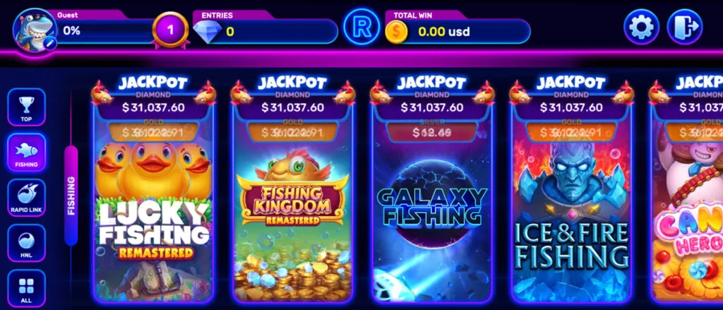 Fishing games available through River Sweeps on Sweepstakes Mobi