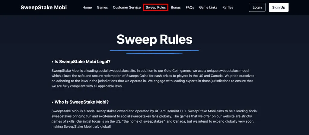 Sweepstakes Mobi sweeps rules page