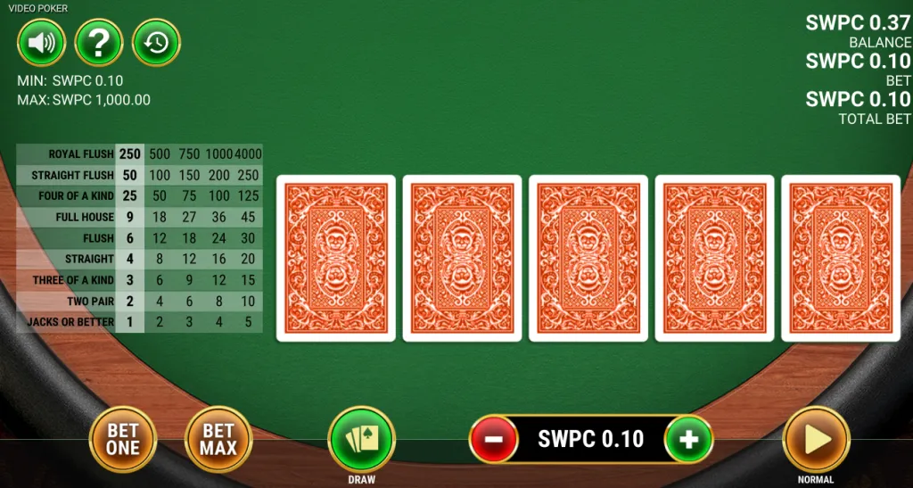 Video poker game available at an online sweepstakes casino