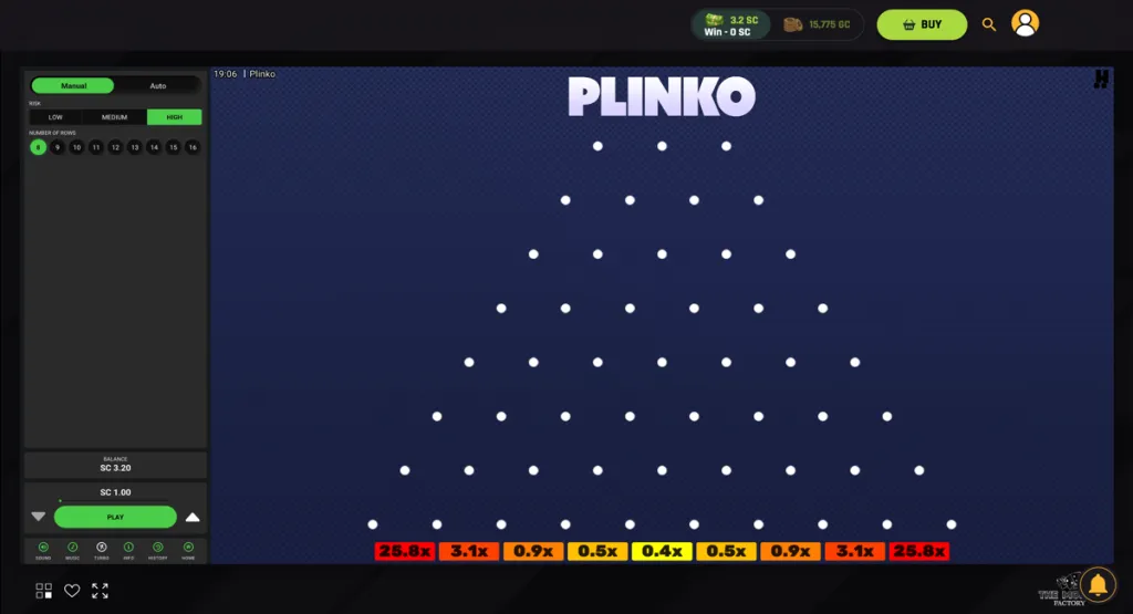Plinko game dropping balls down a colorful board at a Delaware online casino
