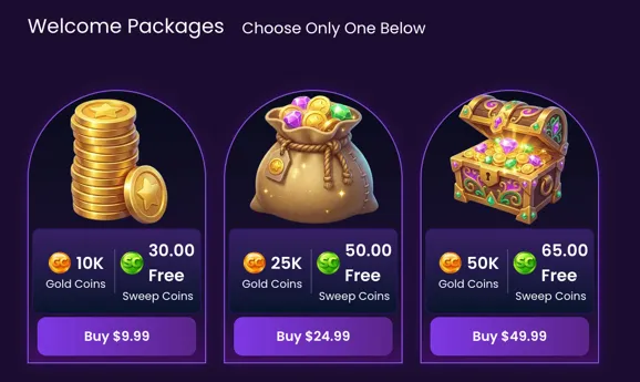 ThrillCoins "welcome packages" for new players making their first purchase