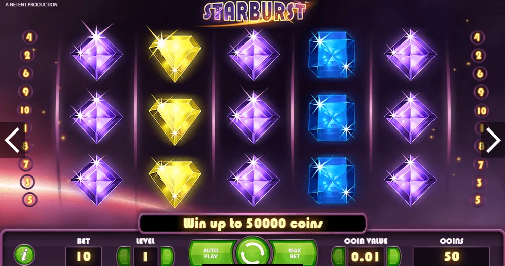 Starburst slot being played on the Vegas7Games pro website