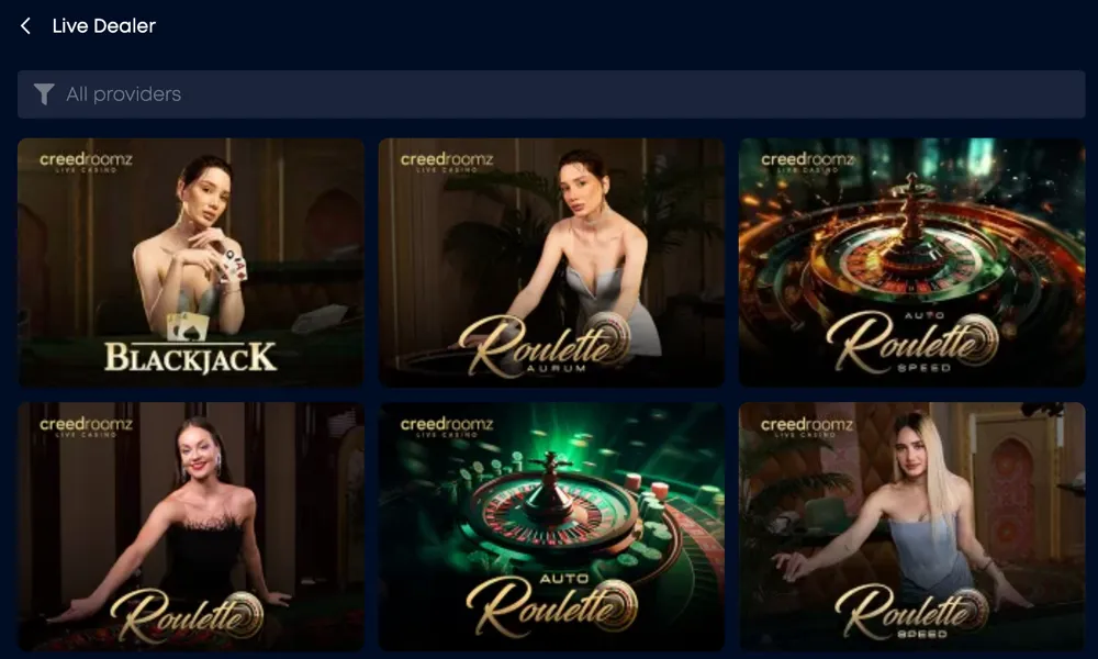 Live dealer games section at a Maryland sweepstakes casino, featuring blackjack and roulette variants