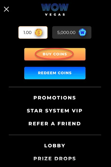 WOW Vegas Coin Purchase