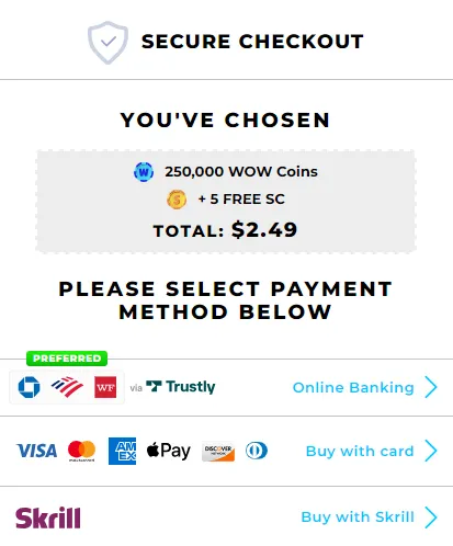 WOW Vegas Payment Options
