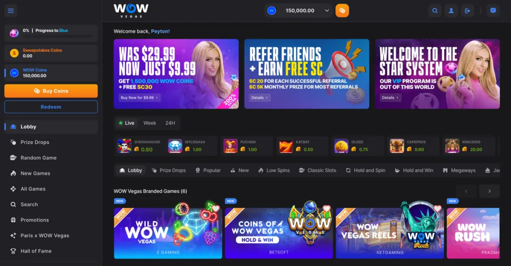 WOW Vegas Social Casino Site