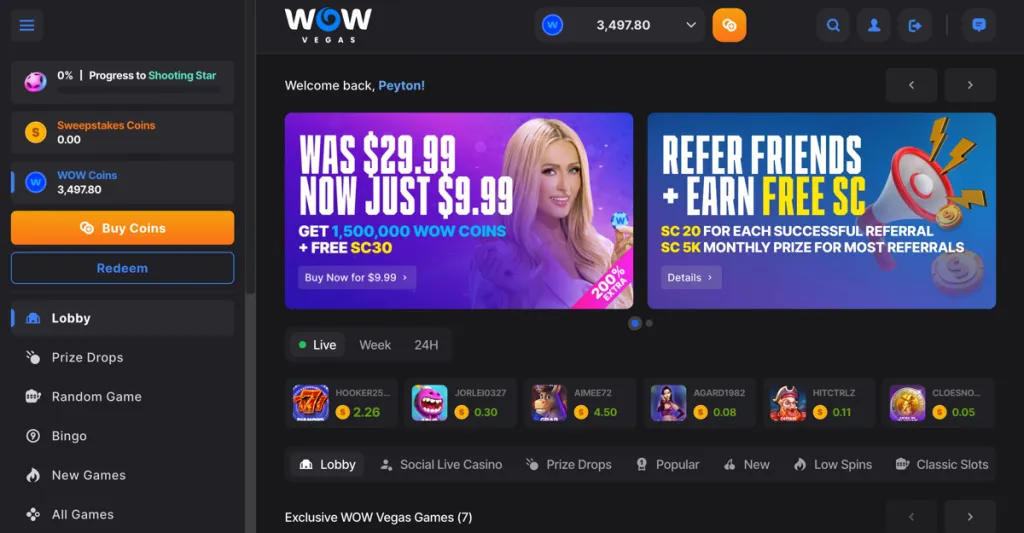 WOW Vegas homepage