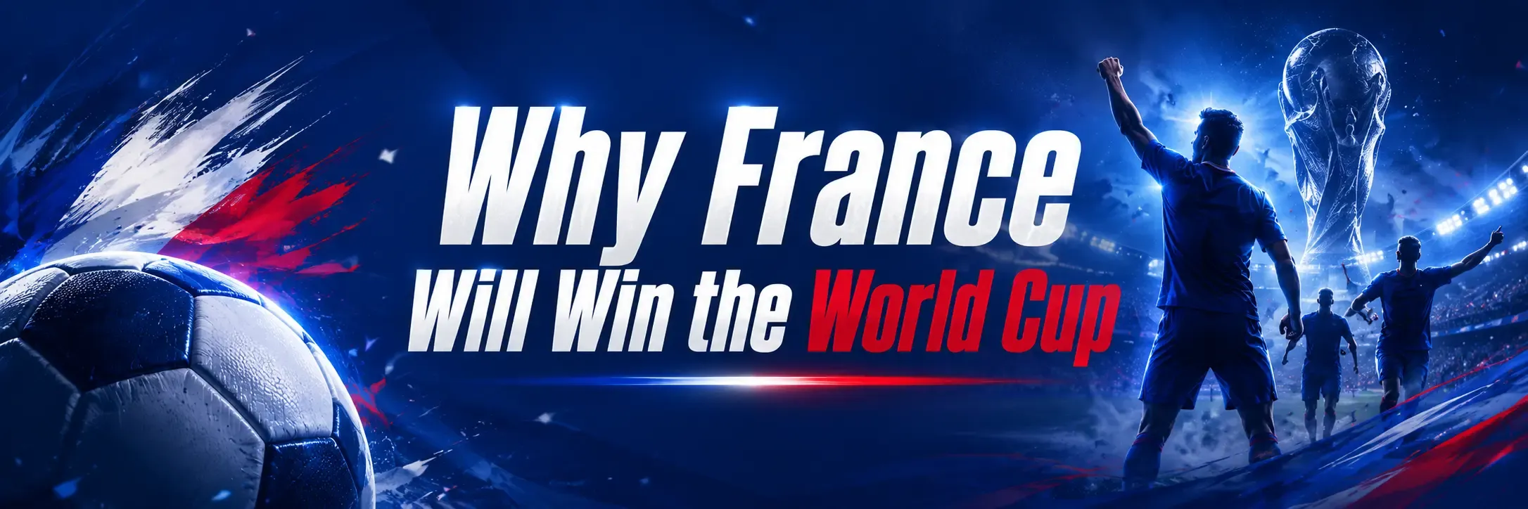 Why France Will Win the World Cup image featuring a player in a blue shirt and a World Cup.