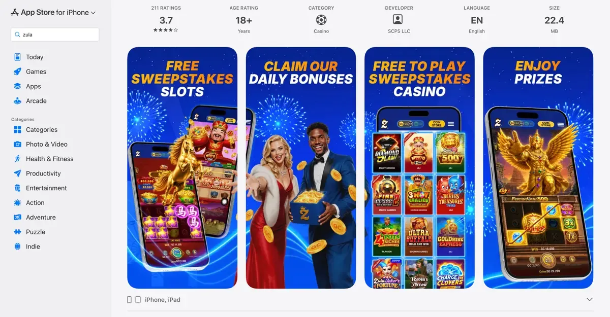 Zula Casino mobile app for iPhone
