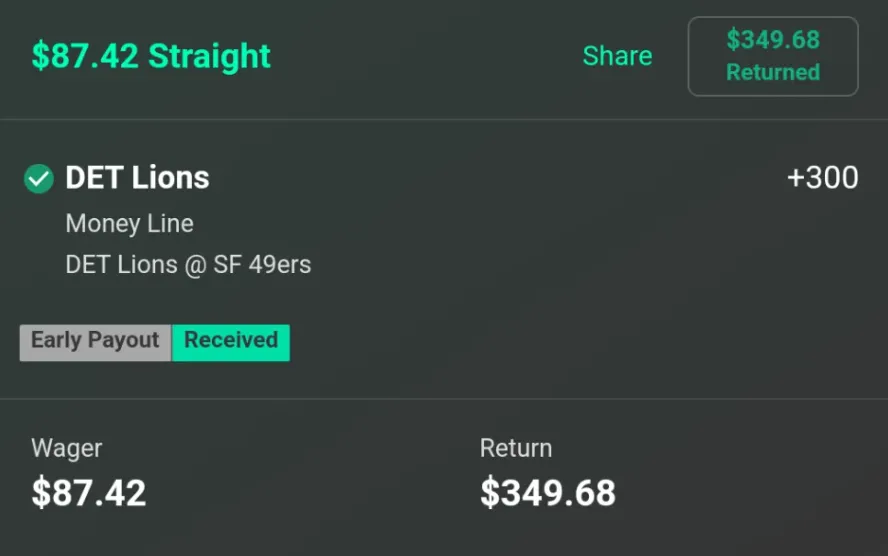 bet365 Early Payout Received