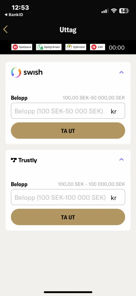 BetMGM uttag - Swish och Trustly